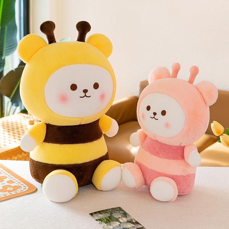 Bee bear plush toy cute bear doll sofa cushion bed throw pillow soothing sleeping doll