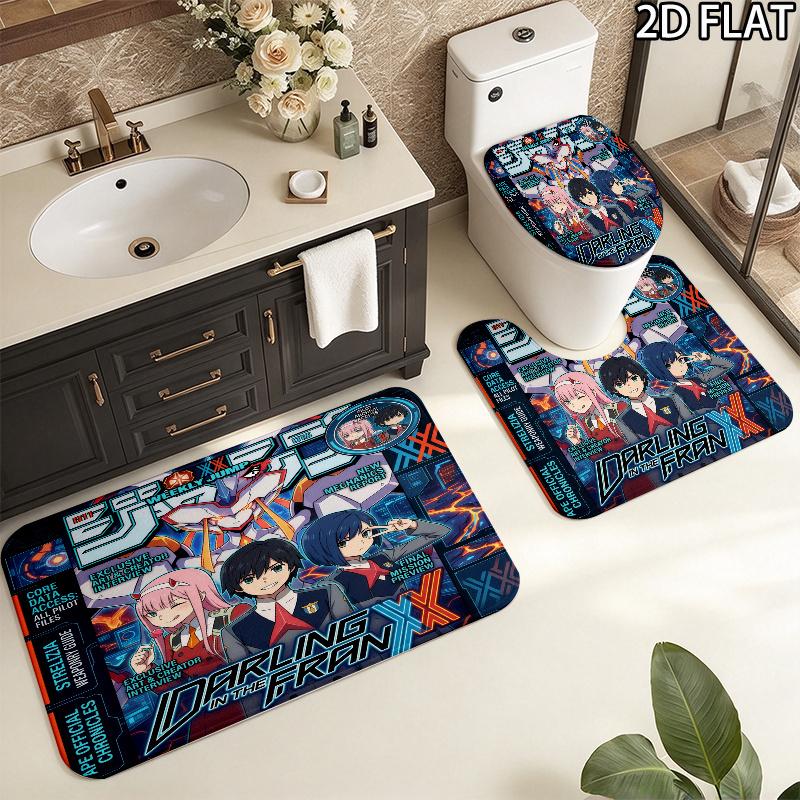 Franxx 3Pcs Flannel Toilet Mat Set Bathroom Rug Bath Carpet Non Slip Home Decor Toilet 3 Pcs Bathroom Textile Set