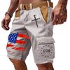 Men's Casual Multi Pocket Cargo Shorts with Flag and Lettering Print Functional Outdoor Workwear Shorts Without Belt