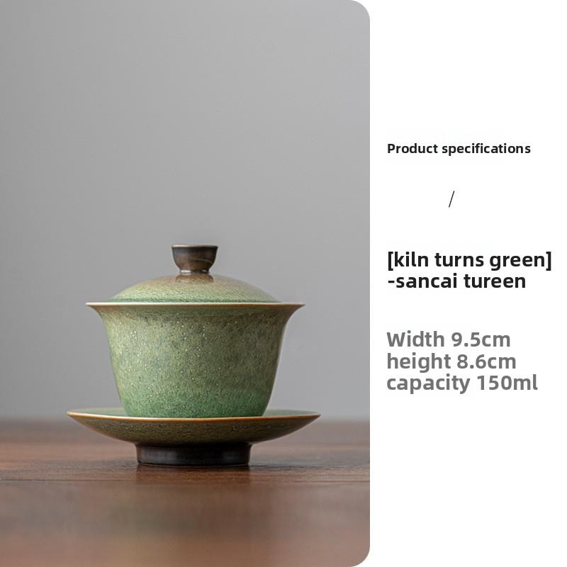 Ofen wird smaragdgrün, geschlossene Schale Chinesische Keramik Einzelstück mit Deckel Sancai großer Teekocher Teetasse Haushalt Kung Fu Teeschale
