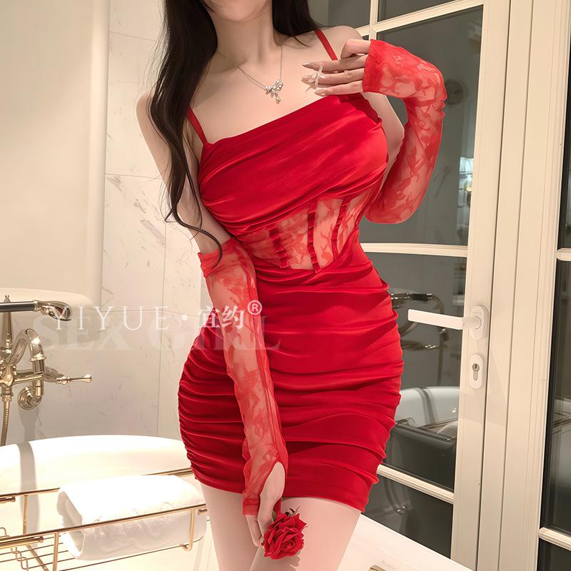 Erotic Underwear, Hot Girl sexy halter wrap skirt, lace Seductive Slimming, nightclub uniform, women's sleeping dress 1151