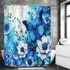 Floral Butterfly Shower Curtain, Blue Spring Bathroom Decorative Shower Curtain, Waterproof Shower Curtain with Hooks