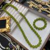 New Medieval Vintage Fashion Retro Design Qingti Color Jade Bracelet 12M Natural Stone Long Necklace Bracelet