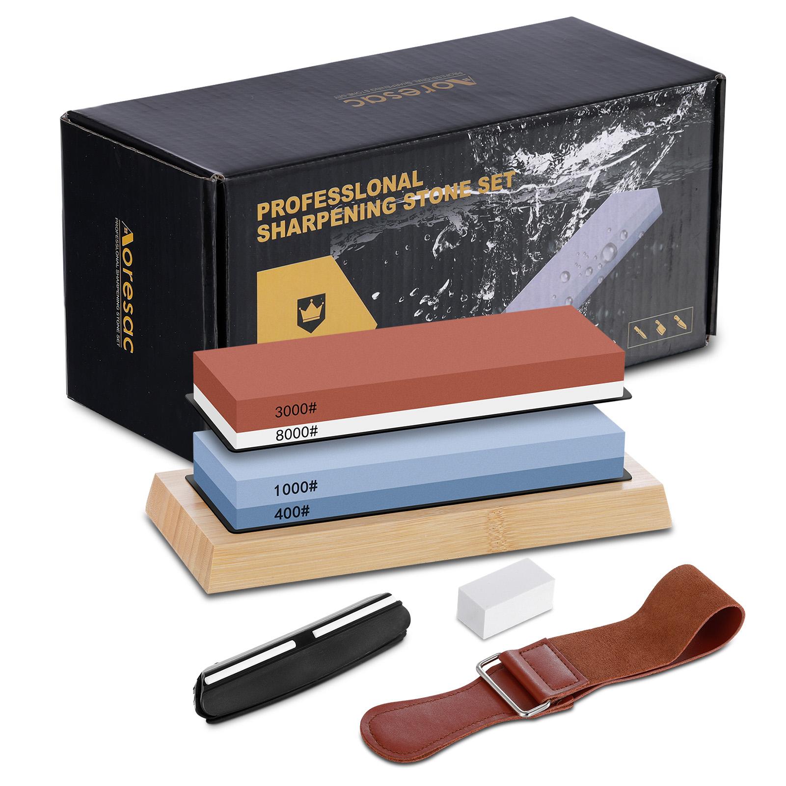 

Aoresac Complete Knife Sharpening Stone Set/Dual Grit Whetstone 400/1000 3000/8000 Knife Sharpener