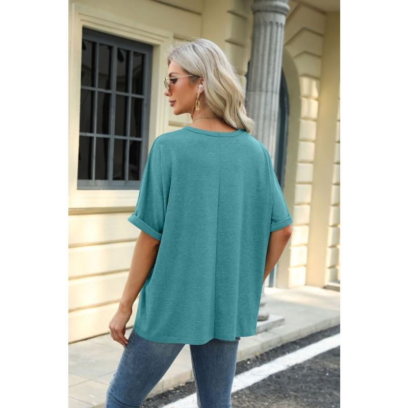 Summer New Women's T-shirt Solid Color Round Neck Loose Short-sleeved T-shirt Tops