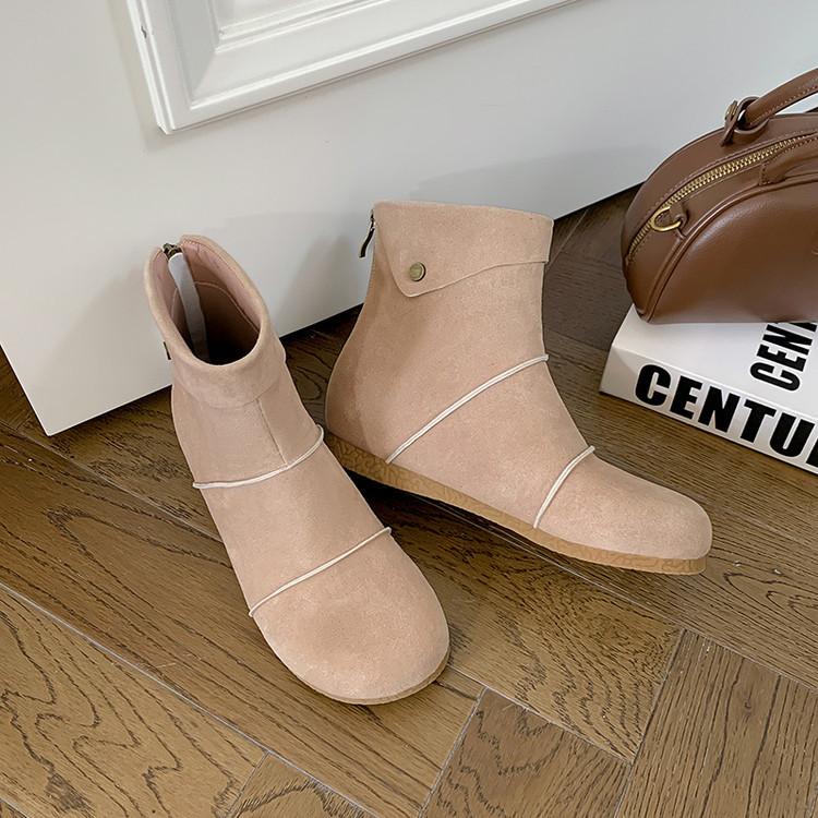 Leather Short Boots Women's 2025 Autumn and Winter New Niche Design Sense Lapel Boken Boots Inner Height Increase Martin Boots