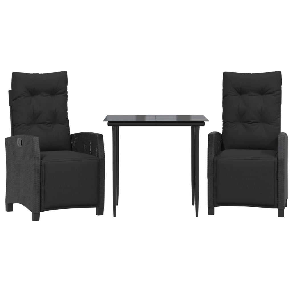 Vidaxl 3-Cz. Garden Furniture Set With Cushions, Black, PE Rattan