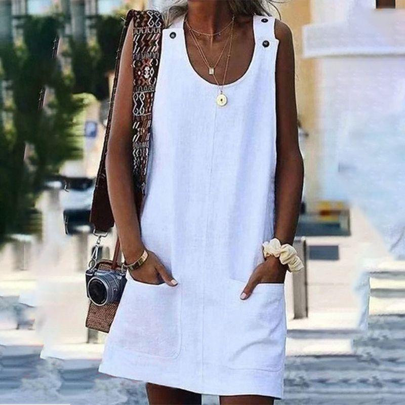 Sexy Women V Neck Sleeveless Pocket Blouse Shirt  Evening Party Beach Mini Dress