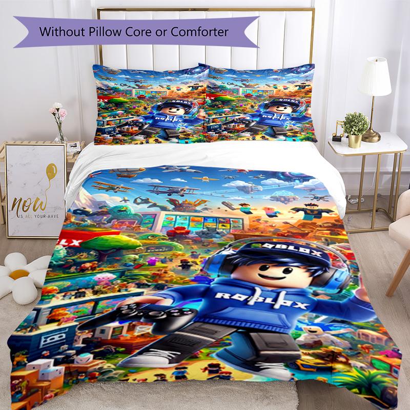 Roblox Bedding Set Breathable Duvet Cover with Pillowcases Decorative Bed Linen for Bedroom Home Decoration Birthday Gift