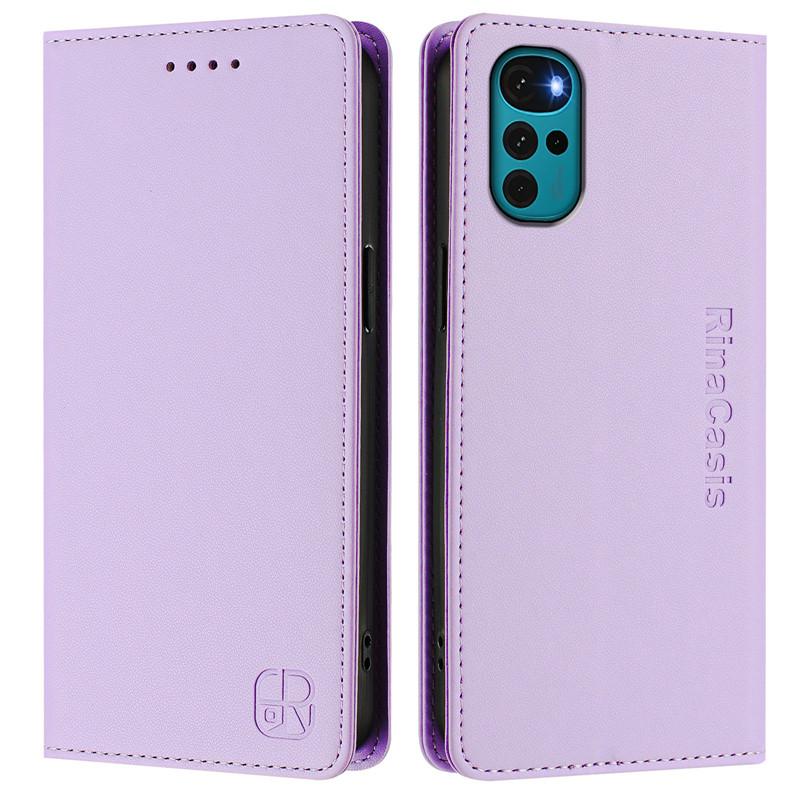 Luksus Tyverisikker Lommebok Flip Cover Telefondeksel For Motorola MOTO G22 G32 G42 G52 G62 G72 G82 5G Lærdeksler Magnet Ensfarget