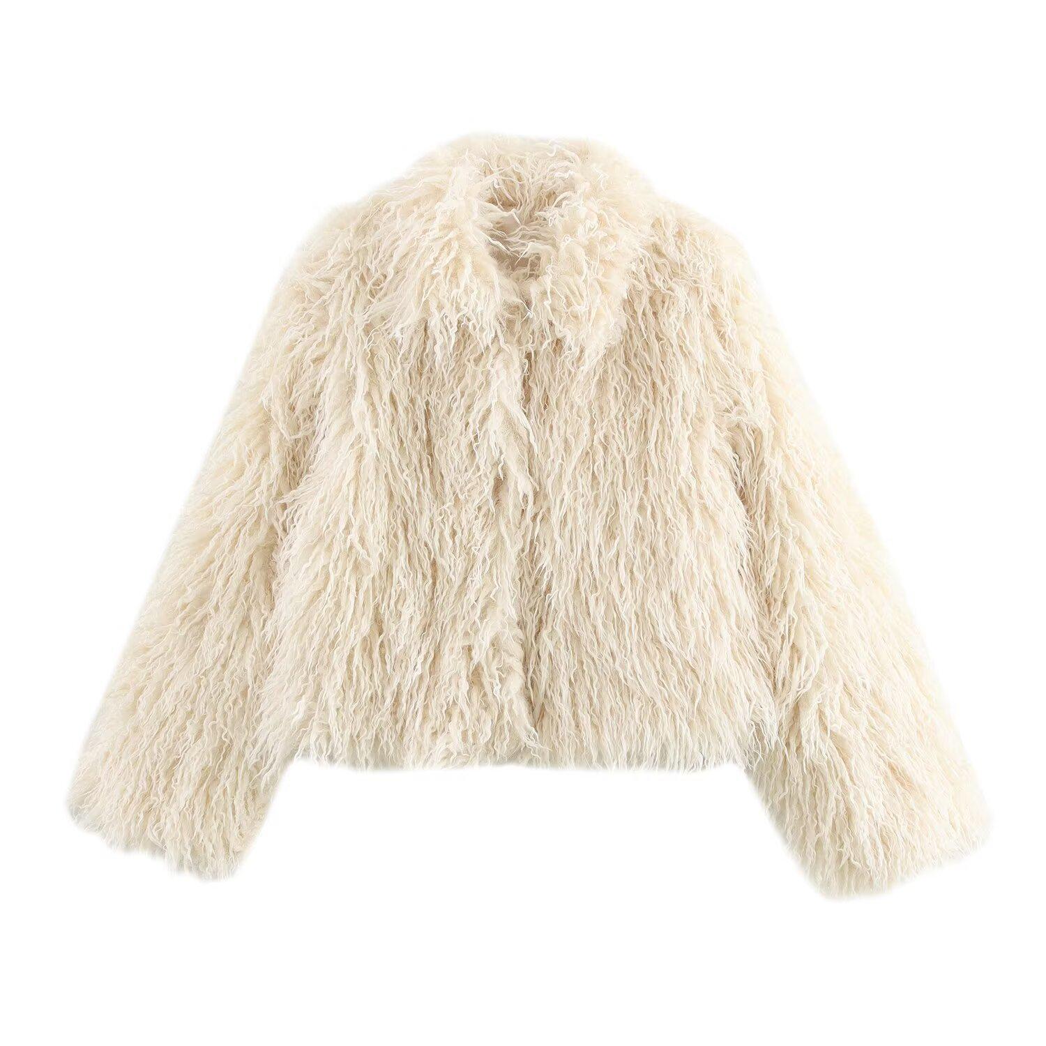 

2024 Autumn/Winter White Faux Fur Lapel Coat for Women - European & American Style M брудно-білий