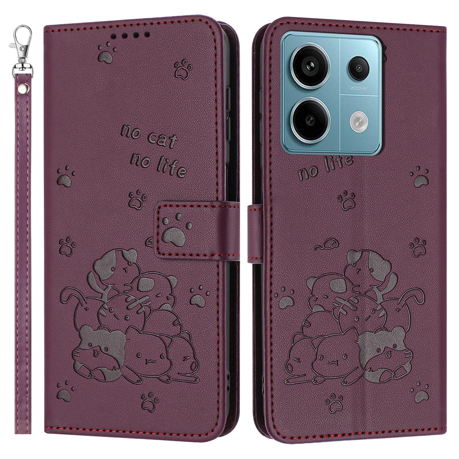 

For Xiaomi Redmi Note 13 Pro 5G/Poco X6 5G Case with Strap Cats Imprint Leather Wallet Phone Cover F