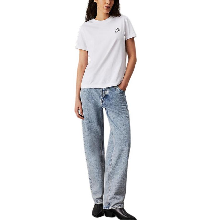 Calvin Klein T-shirt da donna a maniche corte con logo ricamato, vestibilità regular, colore bianco J20J224439-YAF