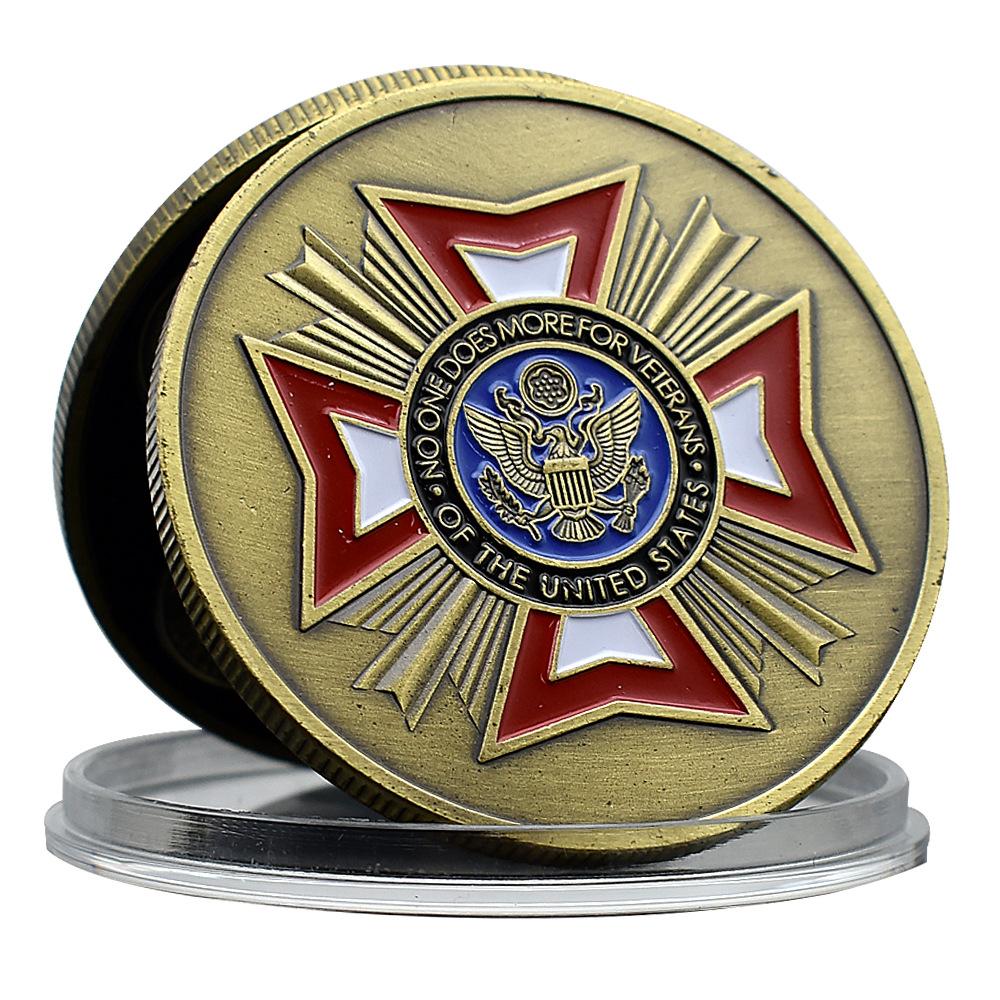 US Veterans Badge Copper Coin, US Army's Five Major Service Gold Coins Commemorative Badge Collectibles, Challenge Coins