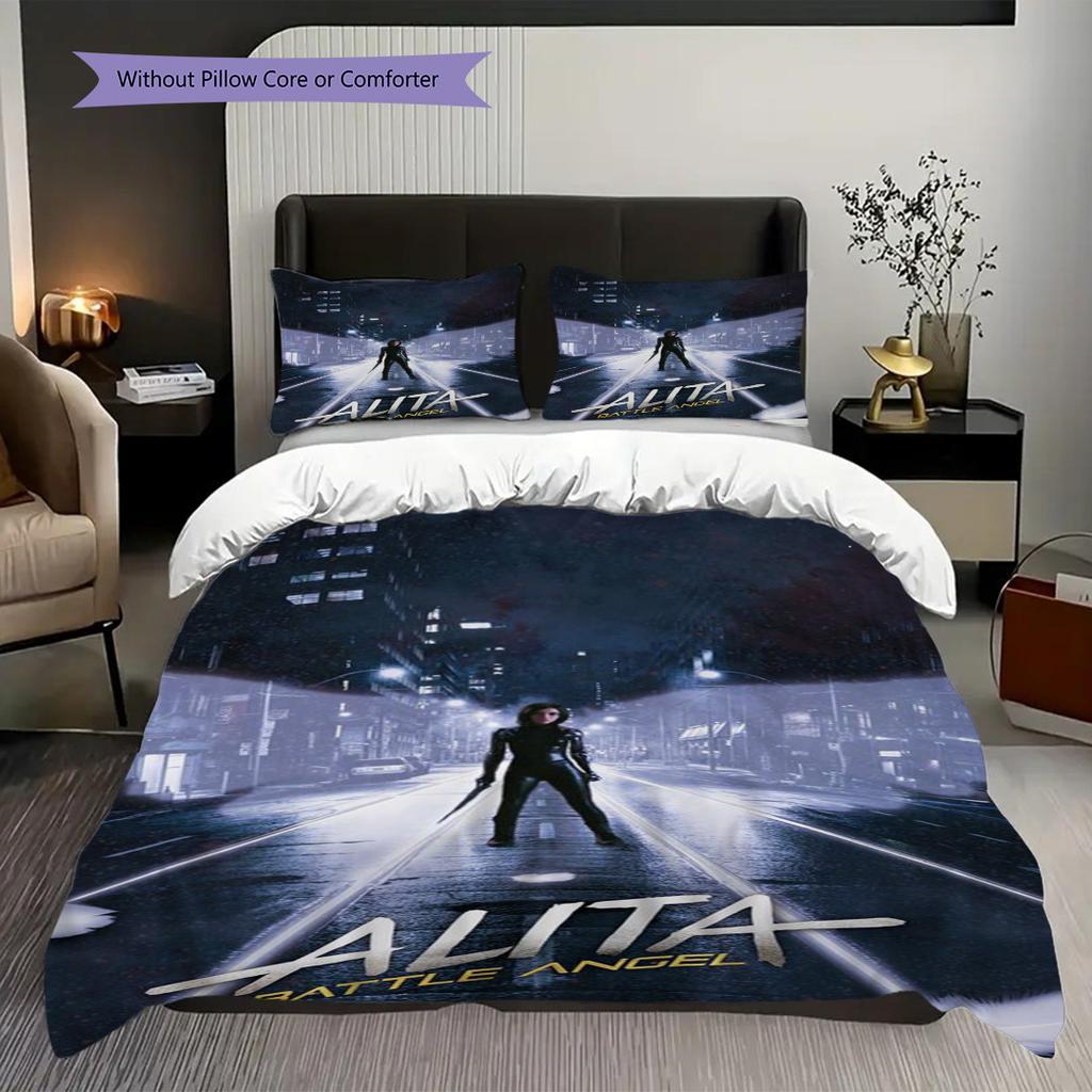 Future Warrior Alitas Battle Bedding (1 * duvet cover + 2 * pillowcase, without core) 2D Flat Soft and comfortable Duvet cover and pillowcase