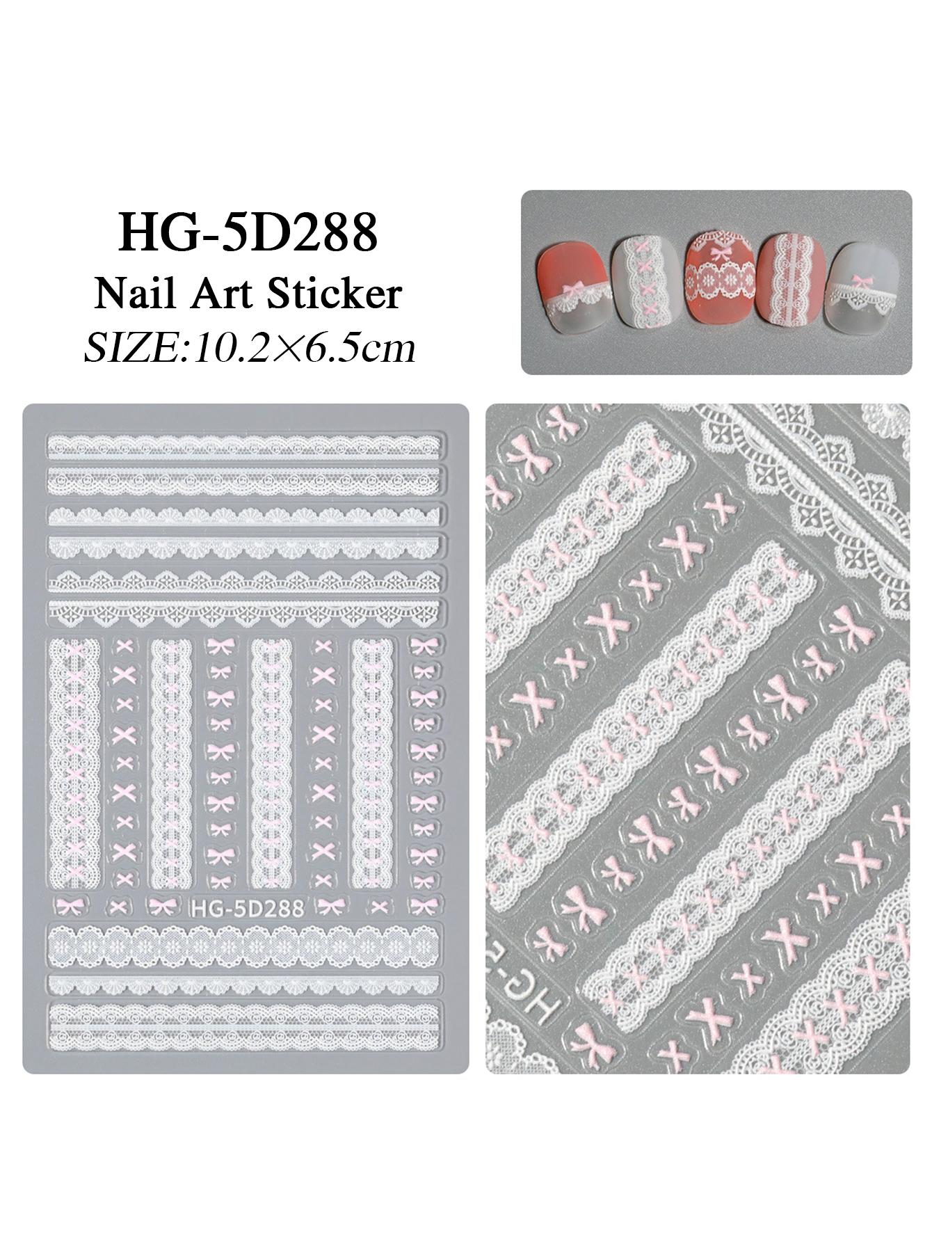 Lace Sexy Lace Nail Stickers 5d Embossed Sweet French High-End Bow Nail Stickers DIY Versatile Decorations
