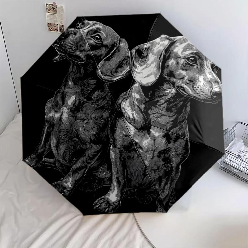 

Black Dachshund pattern, automatic folding umbrella, portable and foldable design, 8 ribs, a Christmas or birthday gift.