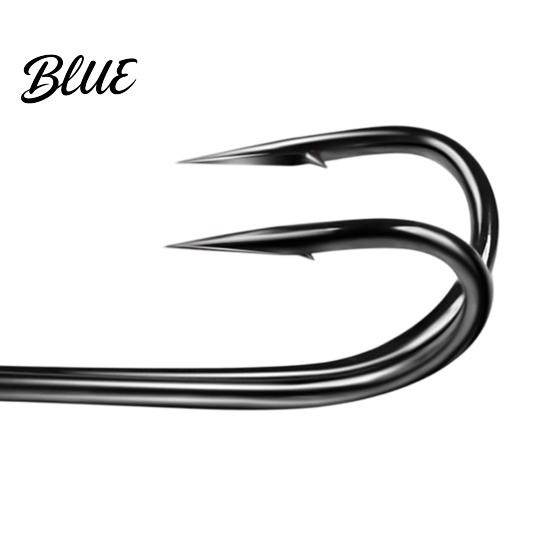 Durable Fishing Hook 50Pcs Classic Double Hooks High Carbon Steel Barbed Frog Sharp Open Shank Bait Hooks for Freshwater Saltwater