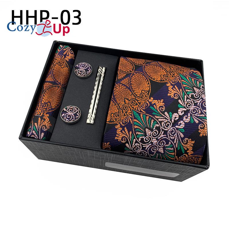 Cozy Up 6 Pieces Set Paisley Men's Tie Including Tie Square Scarf Cuff Tie Clip Gift Box