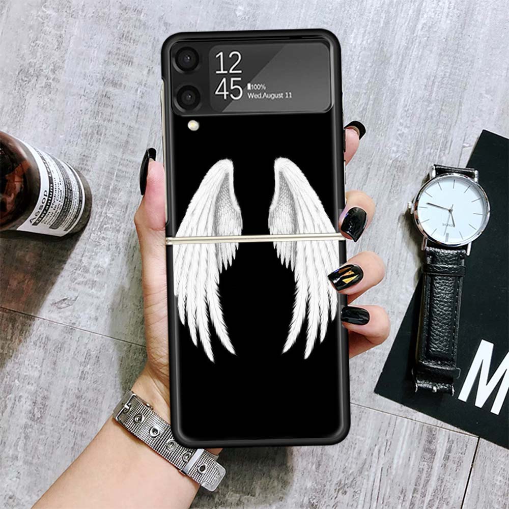 Angel Wings Feather Cases For Samsung Galaxy Z Flip 4 5 6 7 3 Z Flip7 Flip6 Flip4 Flip5 Flip3 5G Hard Shockproof Fundas Cover Ga
