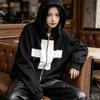 European and American Street Cross Patch Pattern Hooded Men's and Women's Loose Zipper Trendy Top