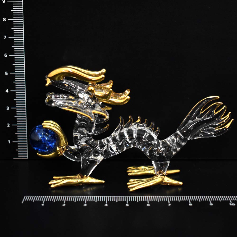 Four Cart Handmade Glass Feng Shui Good Luck at Work [Dragon Holding a Ball] 4-inch x 3-Piece Set