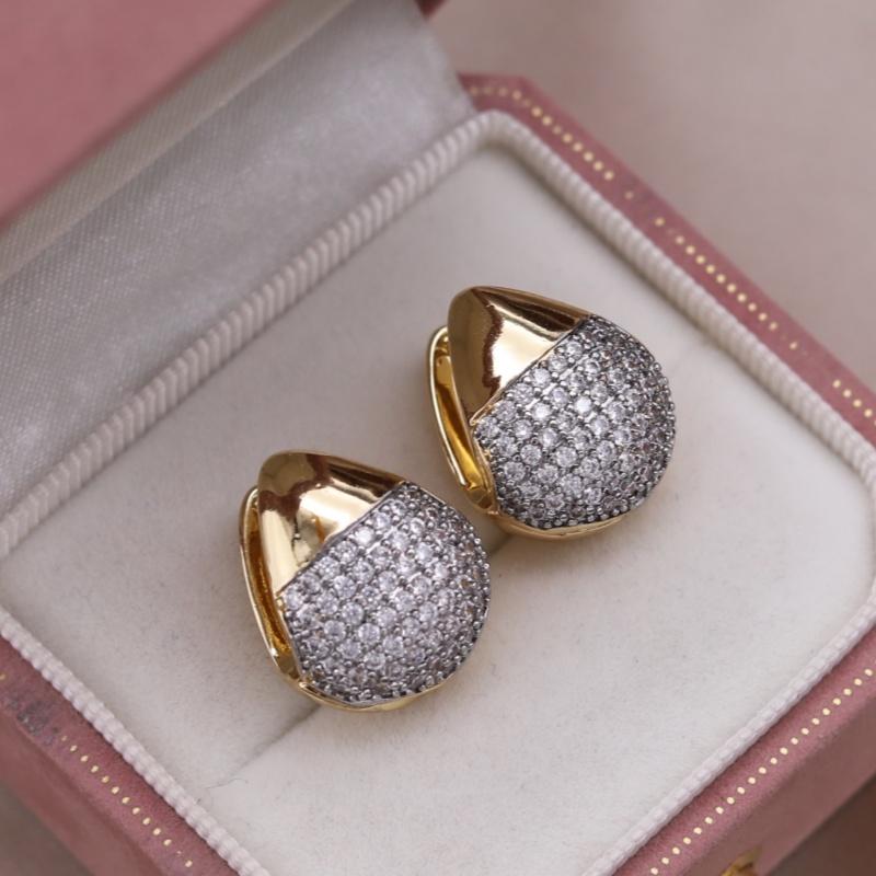 French new fashion jewelry two-tone plated water drop zircon geometric earrings elegant women's daily work bright accessories