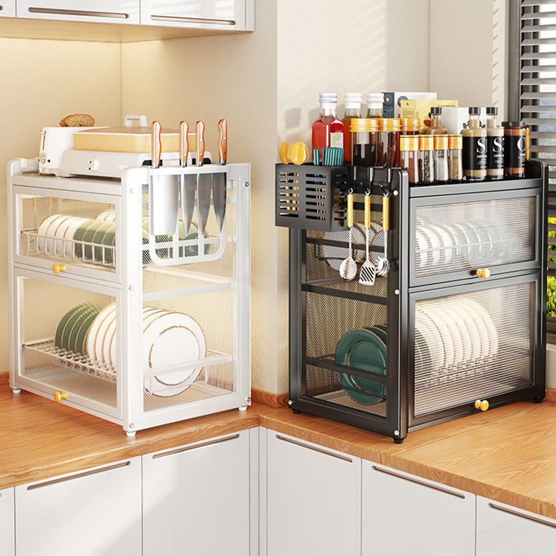 Double-layer Dustproof Kitchen Dish Bowl Drying Rack Counter Dishwasher Organizer Rack With Chopstick Cage Tableware Basket