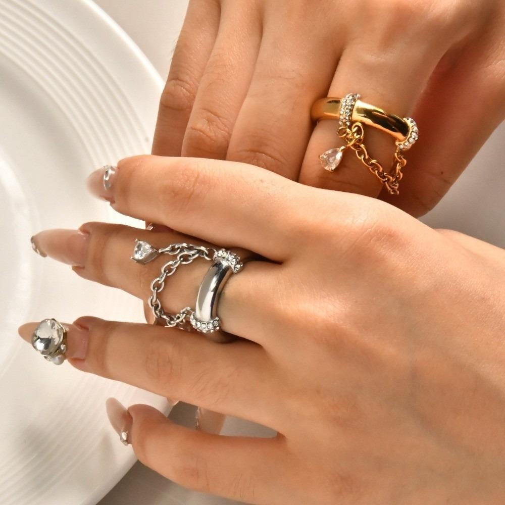 High Polished Water Drop Ring 18k Gold Plated Pendant Ring Boho Tassel Ring  Women