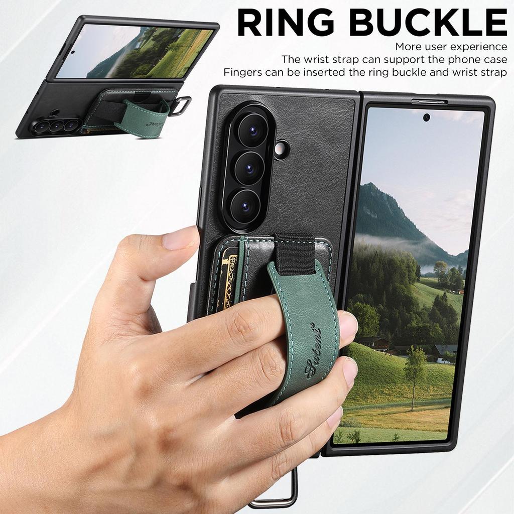 SUTENI Leather Protective Case with Wrist Strap for Samsung Z Fold 7/6/5
