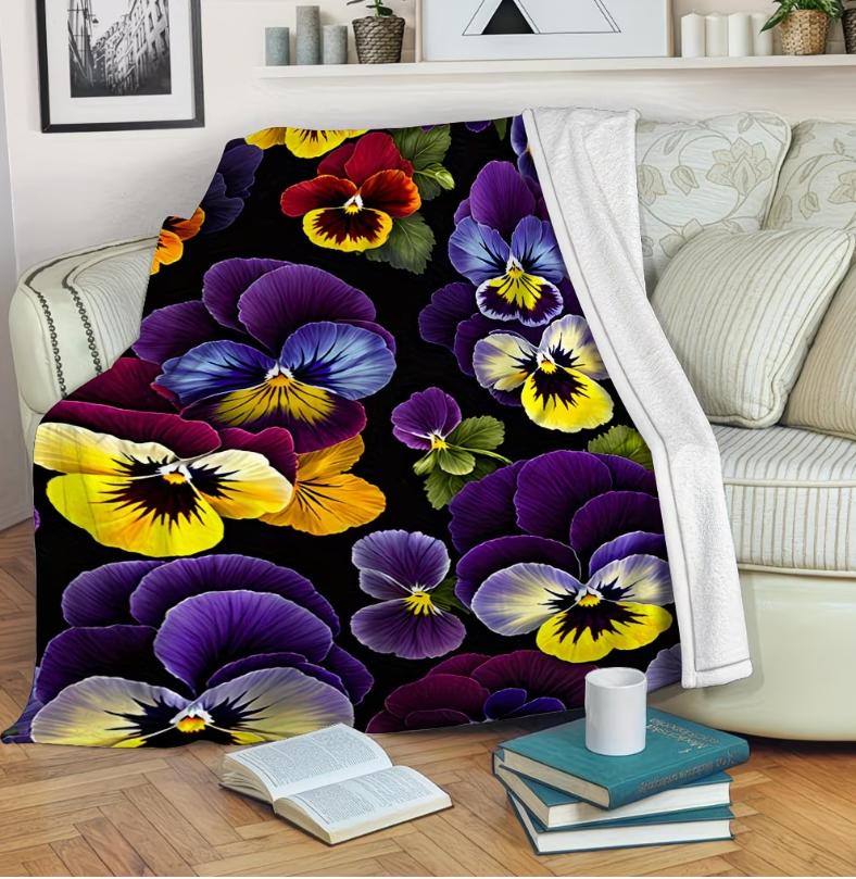 Multiple Sizes Available Warm Floral Themed Flannel Blanket Sofa Throw Travel Home Gift Blanket Napping Blanket for Sofa Blanket