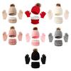 3-teiliges/Set Damen Mütze Schal Handschuhe Set Einfarbig Plüschball Deko Zopfmuster Mütze Fleecefutter Nackenwärmer Handschuhe Set