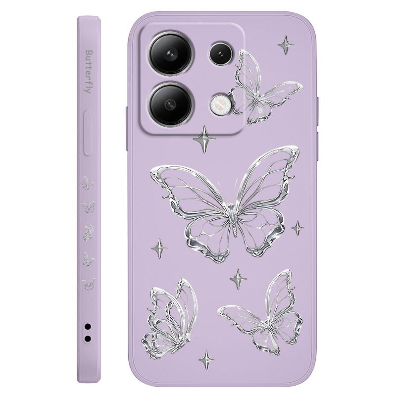 Silver Butterfly Phone Case For Xiaomi Redmi Note 14 13 12 12S 11 11S 10 10S 9 9S Pro Plus 4G 5G Liquid Silicone Cover
