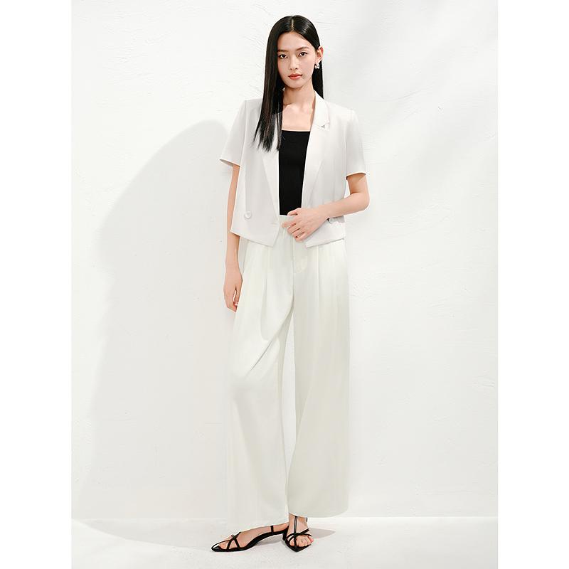 Jiuzi Anna Kou Elegant Commuting Simple Double Row Buckle Acetate Short-sleeved Suit for Women