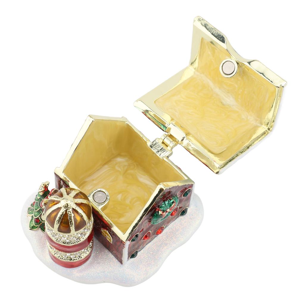 Xmas House Figurine Trinket Box Hinged Collectible Rhinestones Jeweled Painted Enameled Jewelry Ring Holder Box