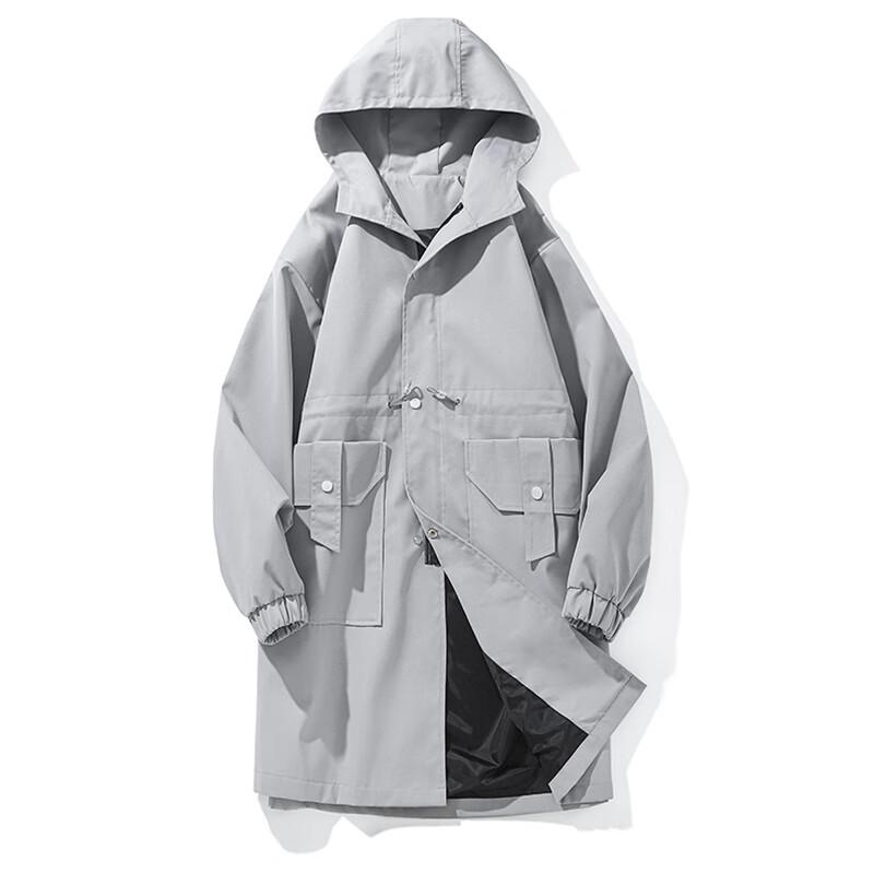 ROMON Men's Hooded Mid-Length Trench Coat