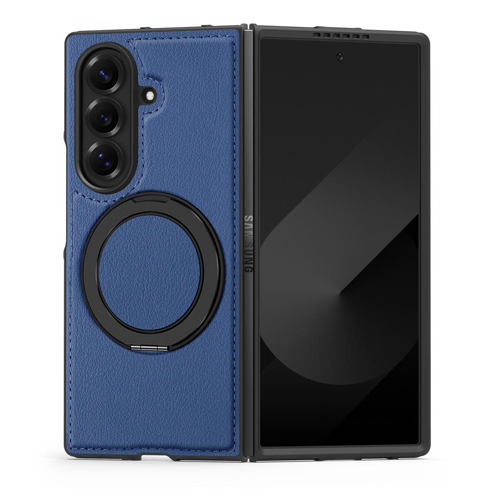 KEYSION 360° Rotating Magnetic Ring Stand PU Leather Case for MagSafe for Samsung Z Fold 7 5G Wireless Charging Phone Back Cover