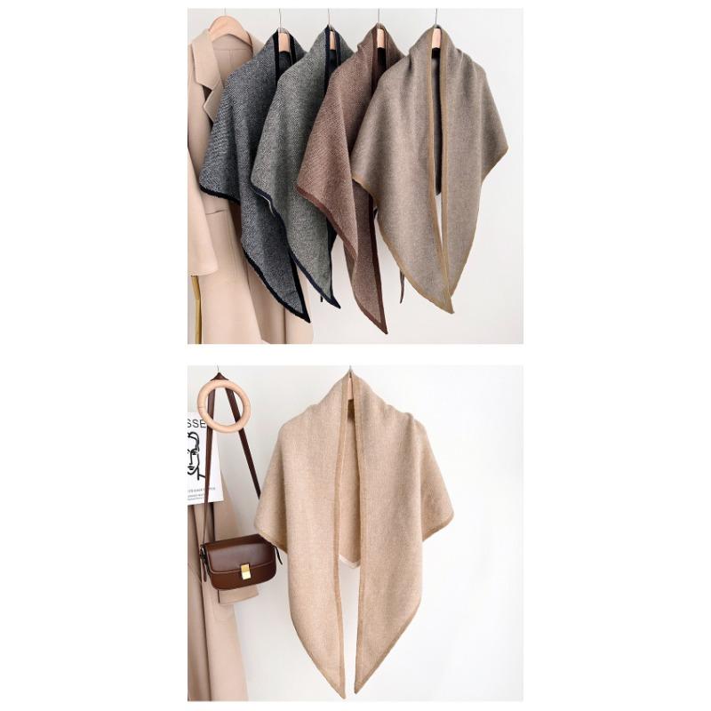 Korean Vintage Knit Solid Thick Triangle Scarf For Women Winter Warm Versatile Shawl