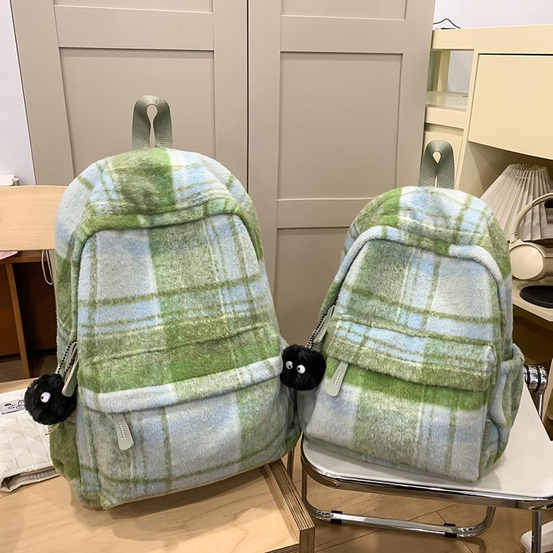 Vlněný kostkovaný studentský školní batoh s velkou kapacitou dámský batoh