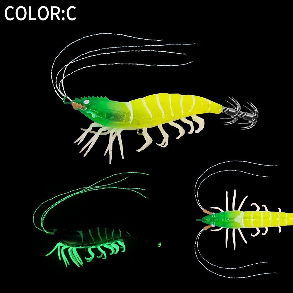 Shrimp 80mm 7g Squid Jig Luminous Webfoot Artificial Calamar Wood Shrimp Horizontal Octopus Bait Sea Fishing