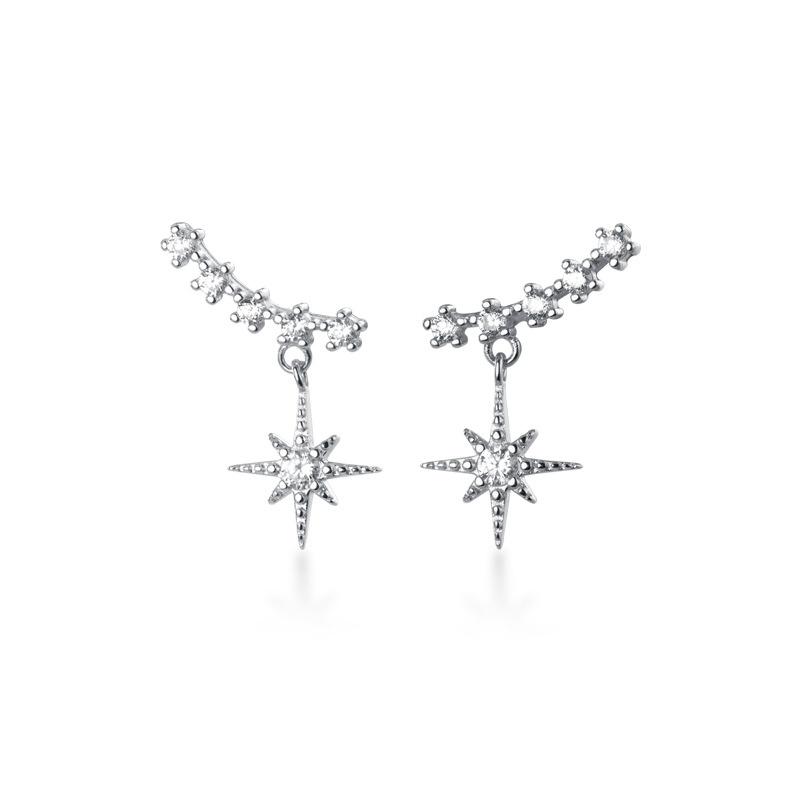 925 Silver Plated Hypoallergenic Six Pointed Star Zircon Earrings for Women Fashion Simple INS Style Stud Earrings Jewelry Gifts