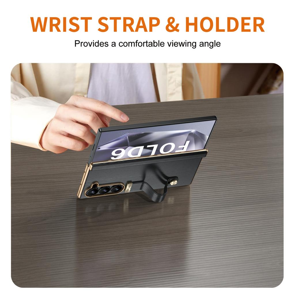 For Samsung Galaxy Z Fold6 5G Case Wrist Band Hinge Protection Leather+PC Phone Cover