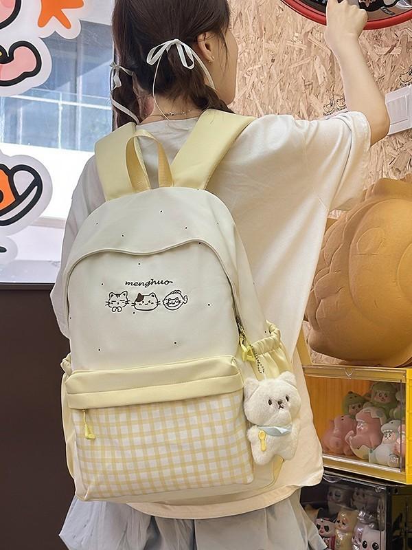 Plaid Backpack For School With Fabric And Padded Shoulder Straps