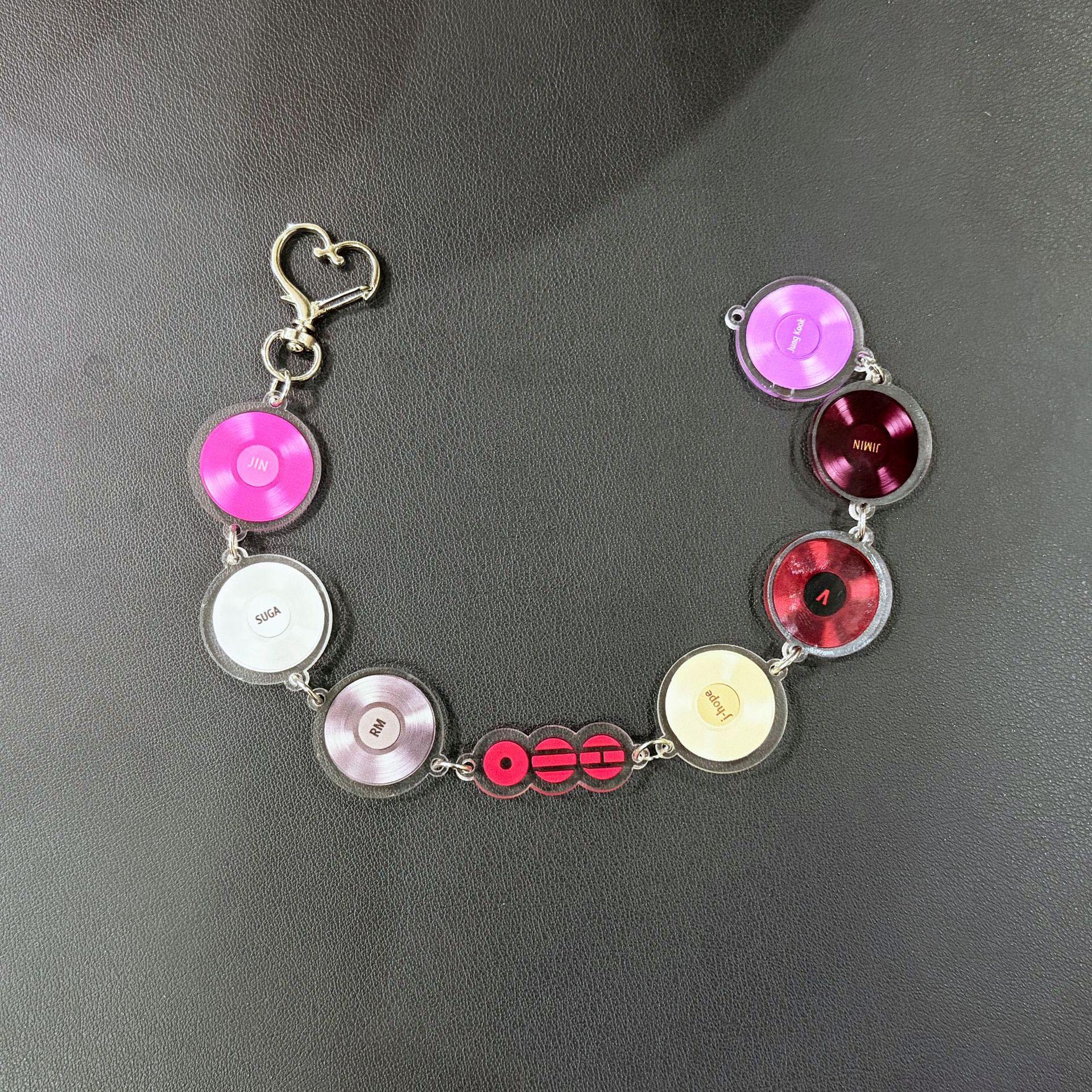 

BTS Kpop Record Keychain, Acrylic Disc Charms with Heart Hook, Music Themed Accessory for ARMY Fans B