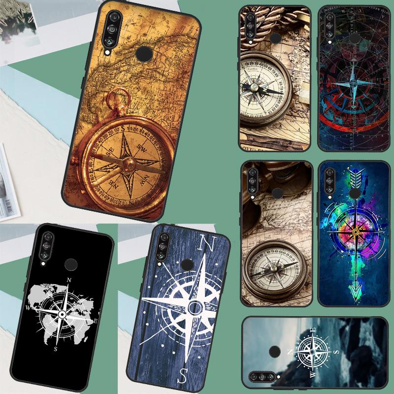 World Map Compass Nautical For Huawei Nova 12s 12i 11i 5T Y90 Y70 Y60 Y61 Y91 Y72 9 10 SE P60 Pro P20 P30 P40 Lite Case
