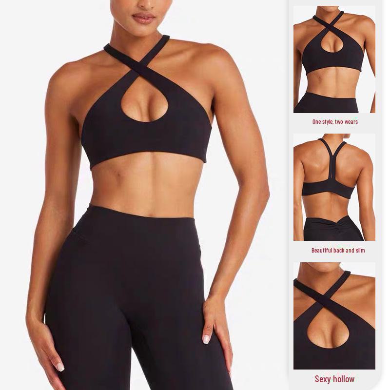 "Elegant Cross-Back Yoga Vest: Sexy, Hollow Design for Female Fitness & Dance Training"