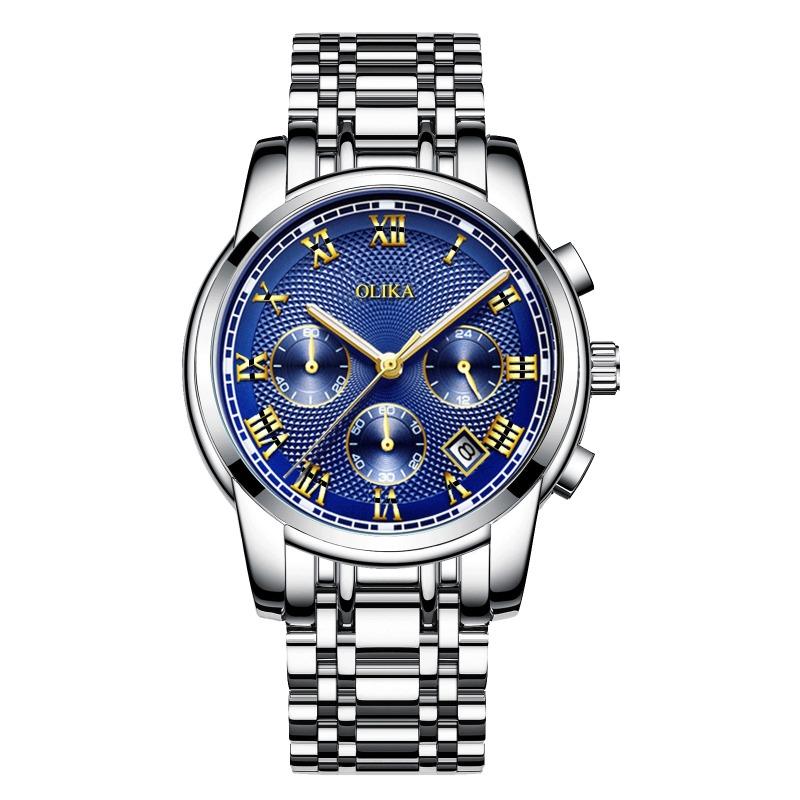New Top Brand Fashion Men's Watch Fine Steel Band Casual Sports Luminous Waterproof Three-Eye Six-Pin Watch