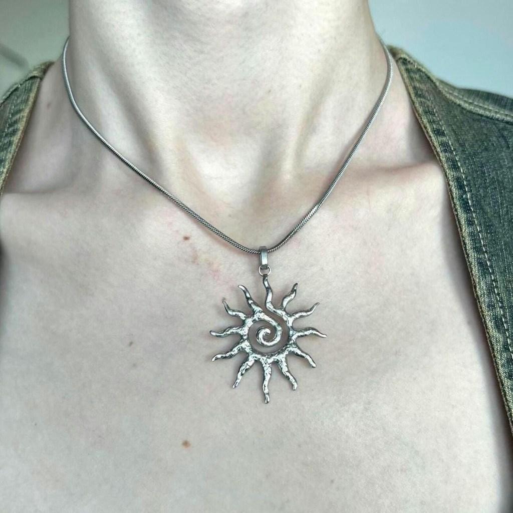 Bohemian Sun Pendant Necklace With Stainless Steel Snake Chain For Womens Fashion