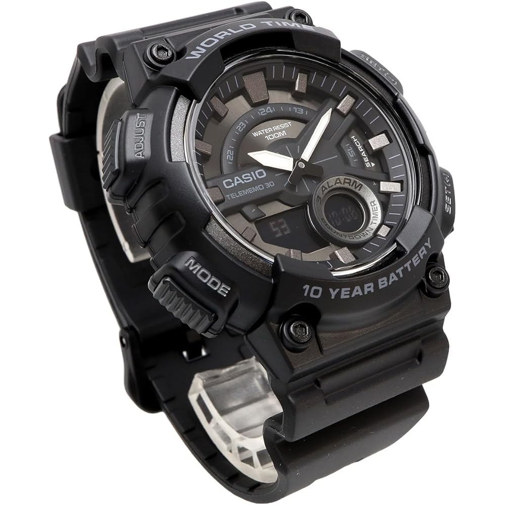 Casio World Time AEQ-110W-1BV Men's Analog-Digital Quartz Watch Black LCD Black Imported Model