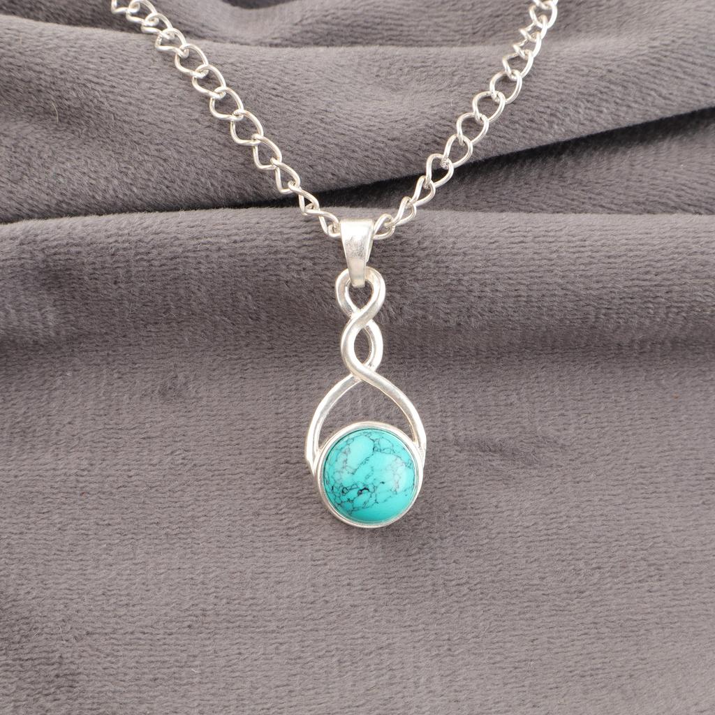 Blue Turquoise Handmade Gemstone Pendant , 925 Solid Sterling Silver Bohemian Jewelry Necklace, Attractive Silver Pendant Gift For Wife